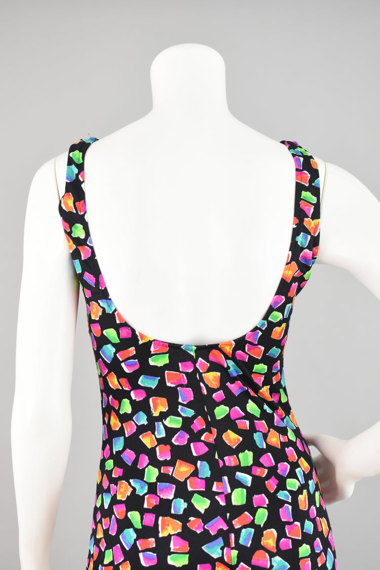 80s Maxine of Hollywood Black and Pink Retro Print Swimsuit