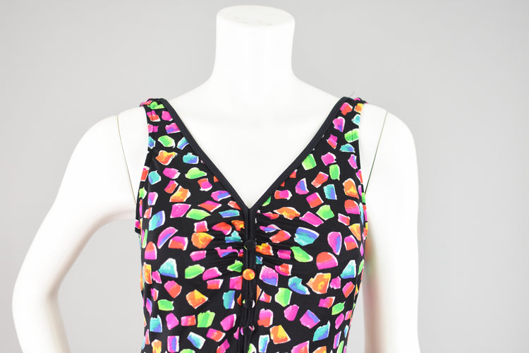 80s Maxine of Hollywood Black and Pink Retro Print Swimsuit