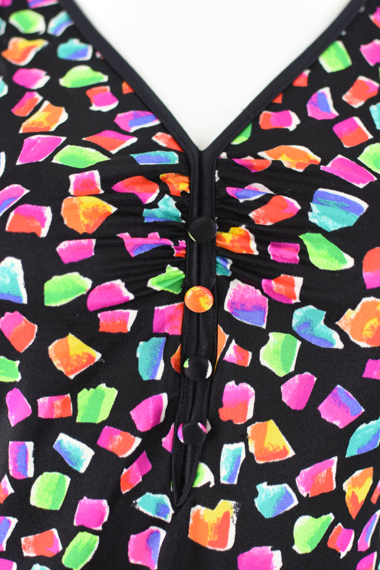 80s Maxine of Hollywood Black and Pink Retro Print Swimsuit