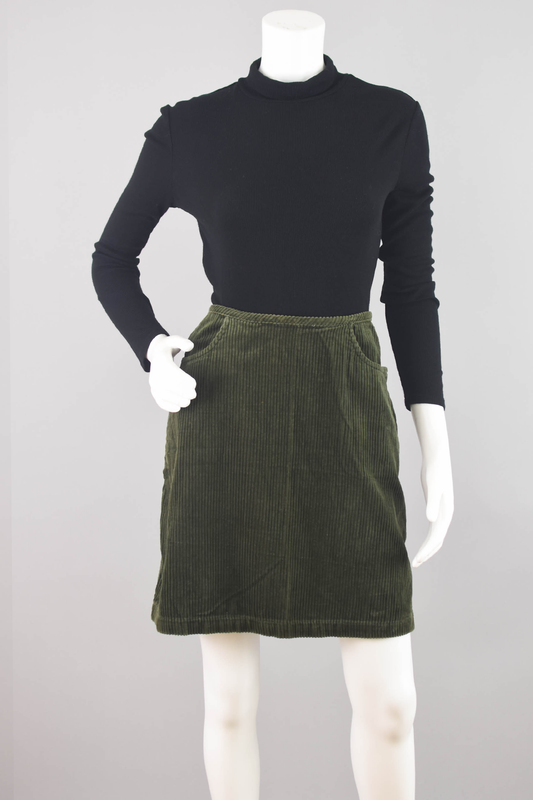 Vintage Merona Wide Wale Green Corduroy Skirt, 28" Waist