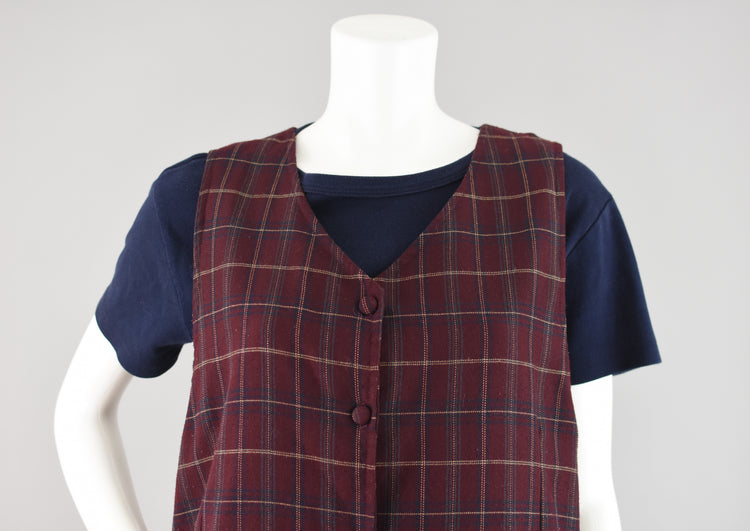 Vintage Plaid Button Down Pinafore Women's Medium