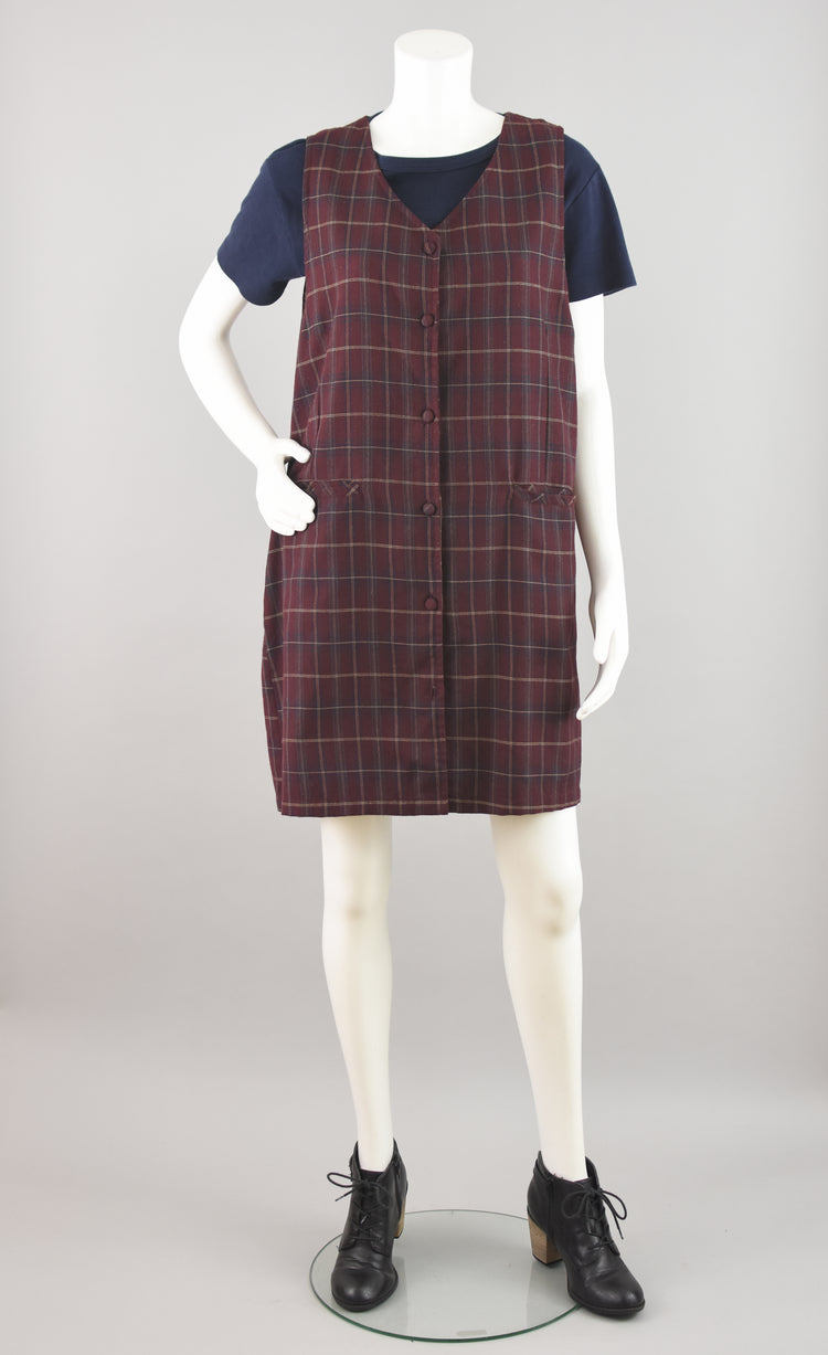 Vintage Plaid Button Down Pinafore Women's Medium