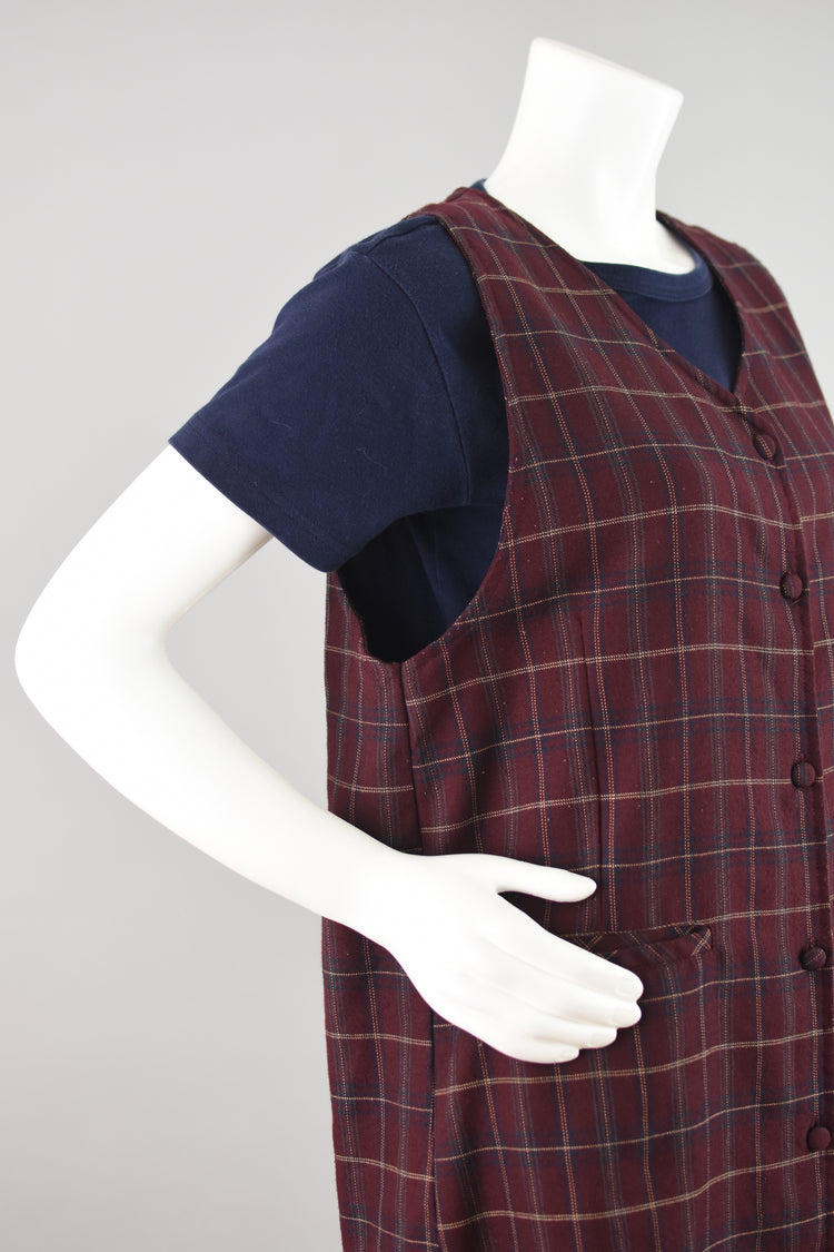 Vintage Plaid Button Down Pinafore Women's Medium