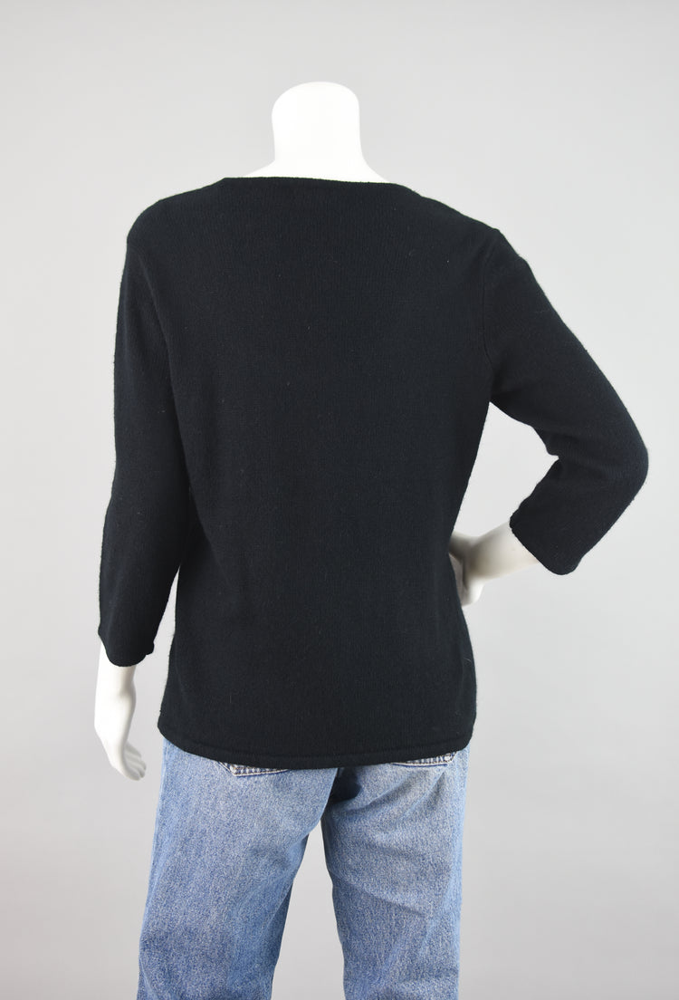 90s Angora Wool Blend Black Sweater, Women's Medium - Large