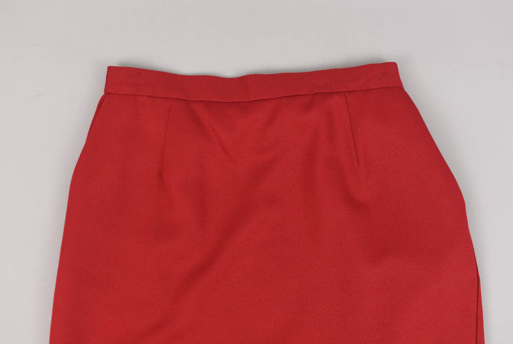 80s High Waisted Red Wool Pencil Skirt, Women's 30" Waistline