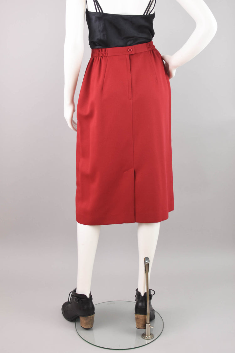 80s High Waisted Red Wool Pencil Skirt, Women's 30" Waistline