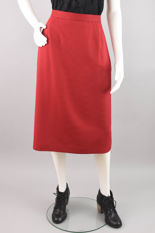 80s High Waisted Red Wool Pencil Skirt, Women's 30" Waistline