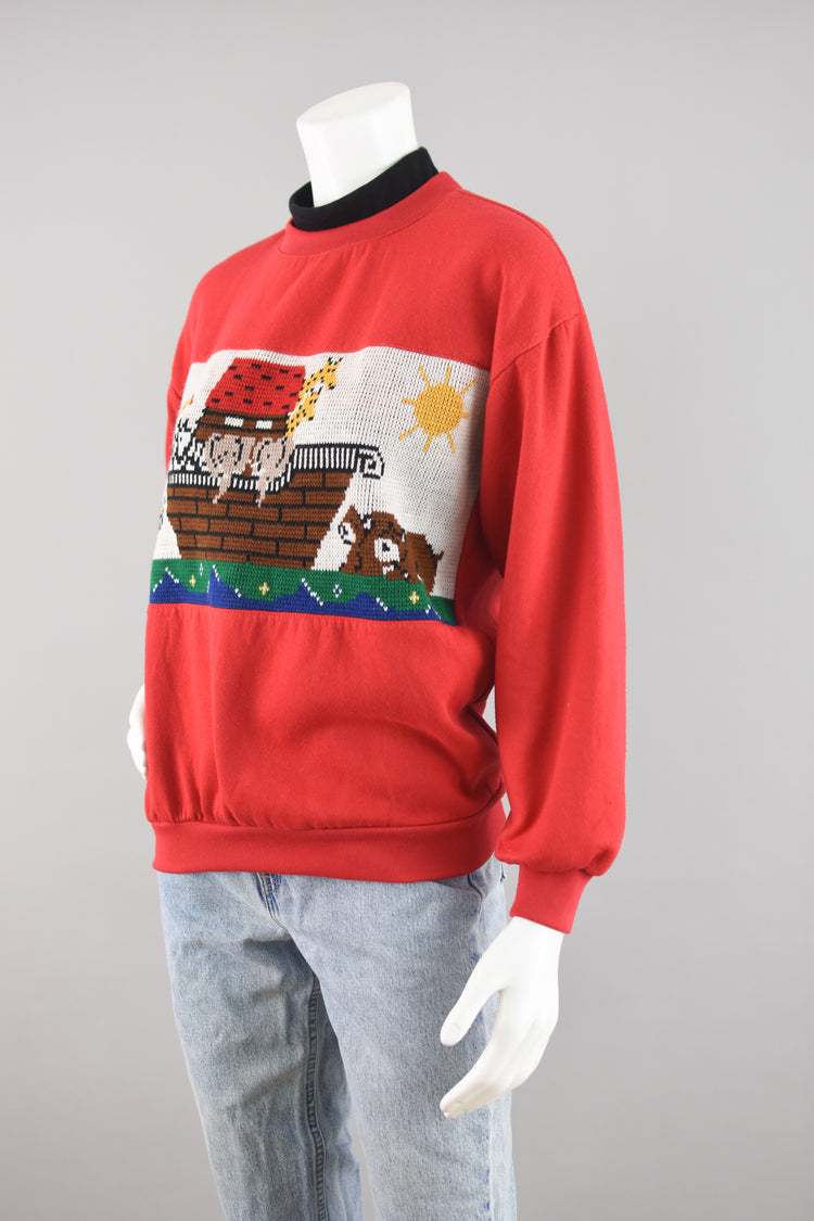 80s Noah's Ark Red Sweatshirt Women's Medium