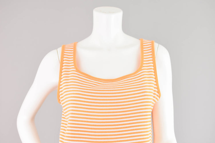 90s Orange Striped Ribbed Tank Top Women's Large