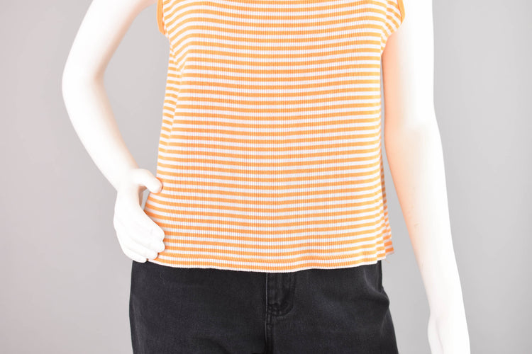 90s Orange Striped Ribbed Tank Top Women's Large