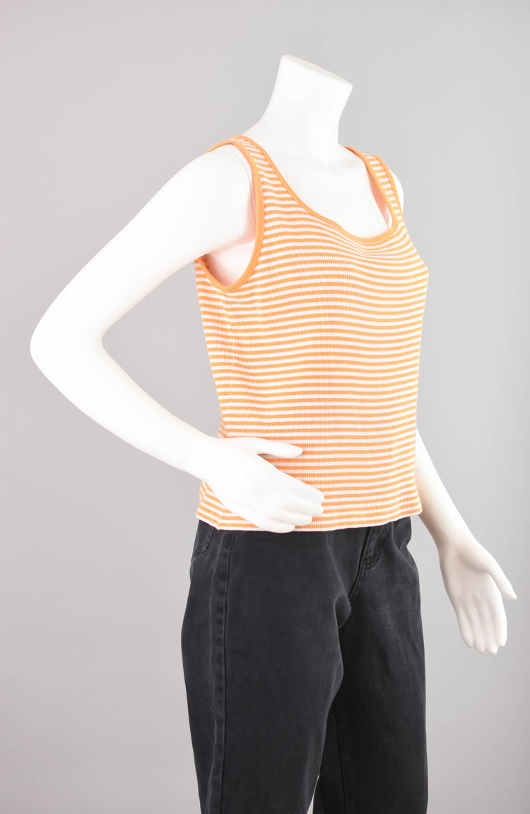 90s Orange Striped Ribbed Tank Top Women's Large