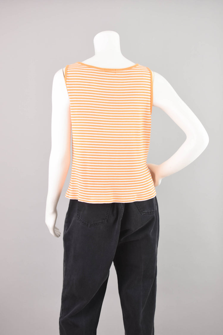 90s Orange Striped Ribbed Tank Top Women's Large