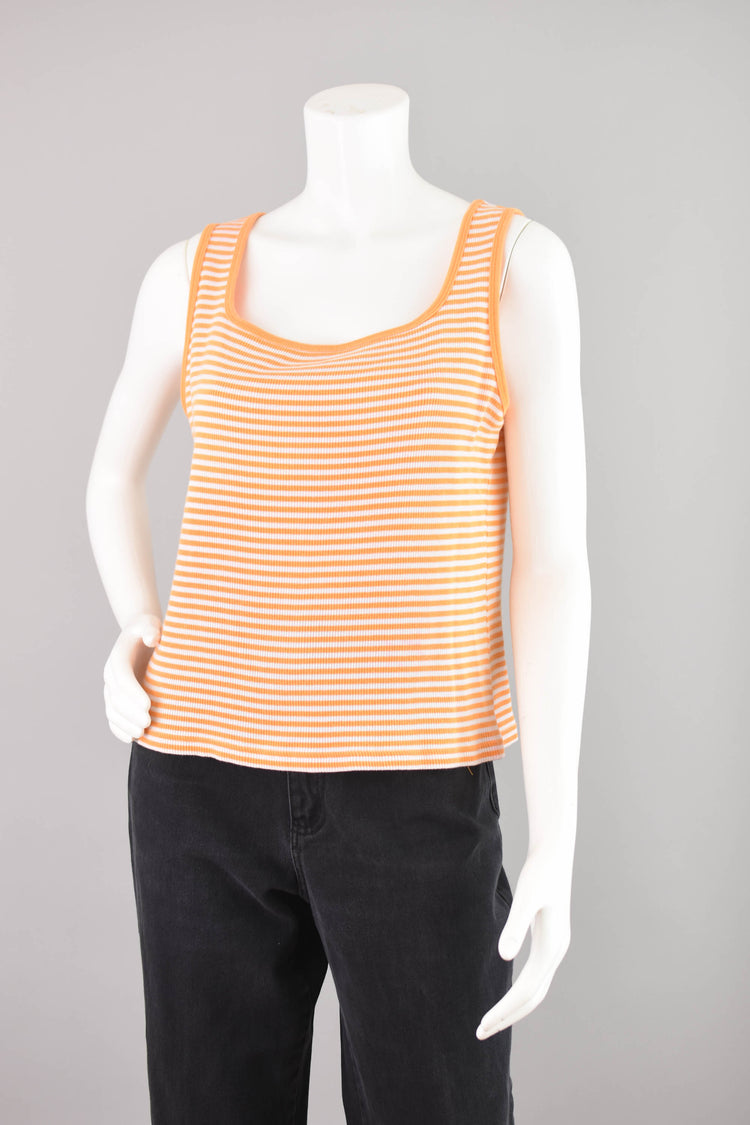 90s Orange Striped Ribbed Tank Top Women's Large