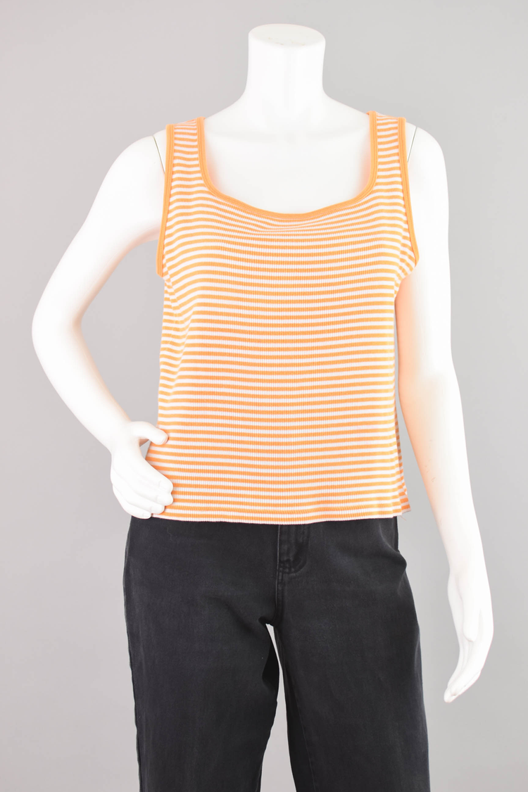 90s Orange Striped Ribbed Tank Top Women's Large