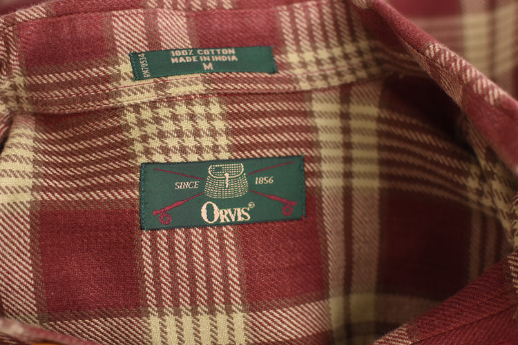 Vintage Orvis Red Plaid Long Sleeve Shirt, Men's Medium - Large