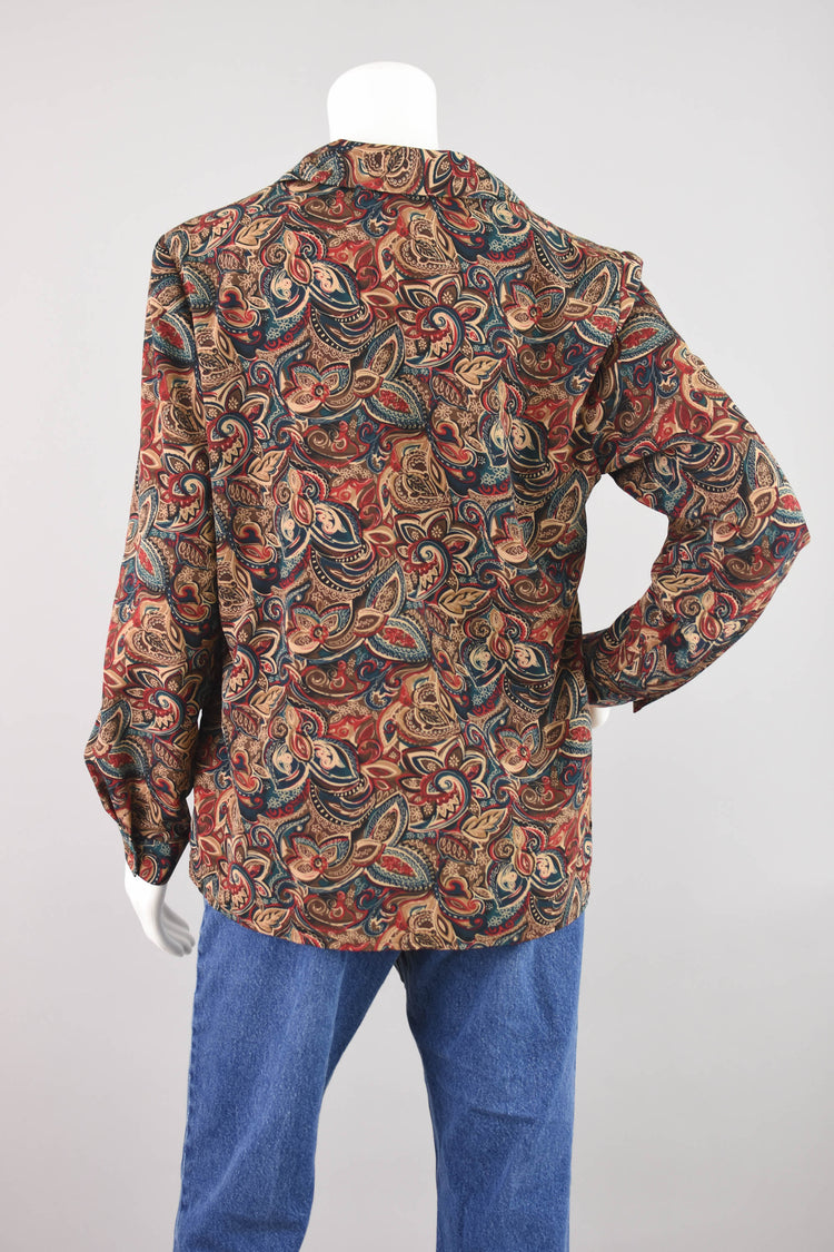 Vintage Paisley Print Long Sleeve Blouse, Women's Size 10