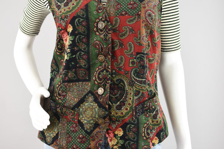 90s Paisley Corduroy Vest Women's Small - Medium