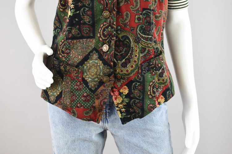 90s Paisley Corduroy Vest Women's Small - Medium