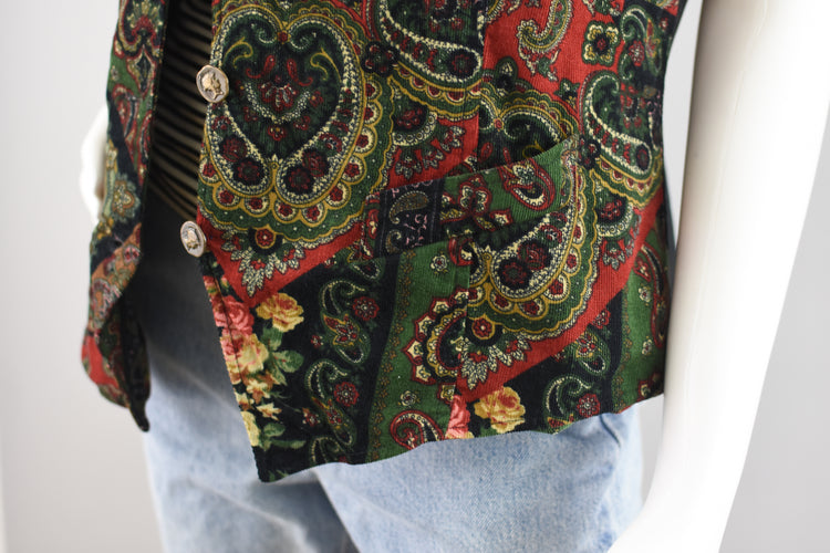 90s Paisley Corduroy Vest Women's Small - Medium