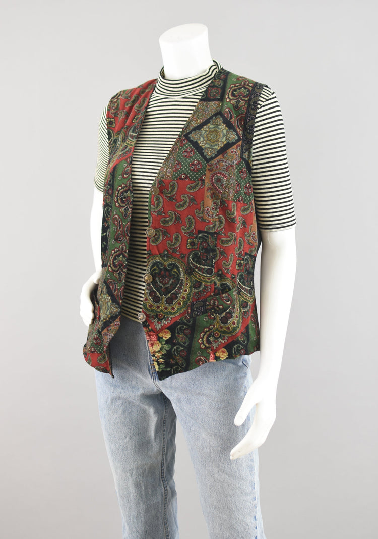 90s Paisley Corduroy Vest Women's Small - Medium