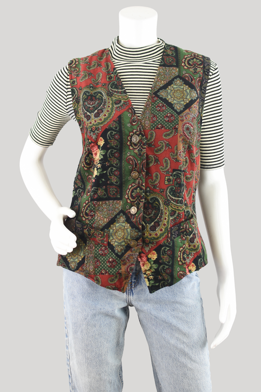 90s Paisley Corduroy Vest Women's Small - Medium