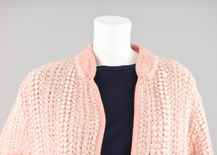 Pink Chunky Knit Open Front Cardigan Jacket Women's Large - XL