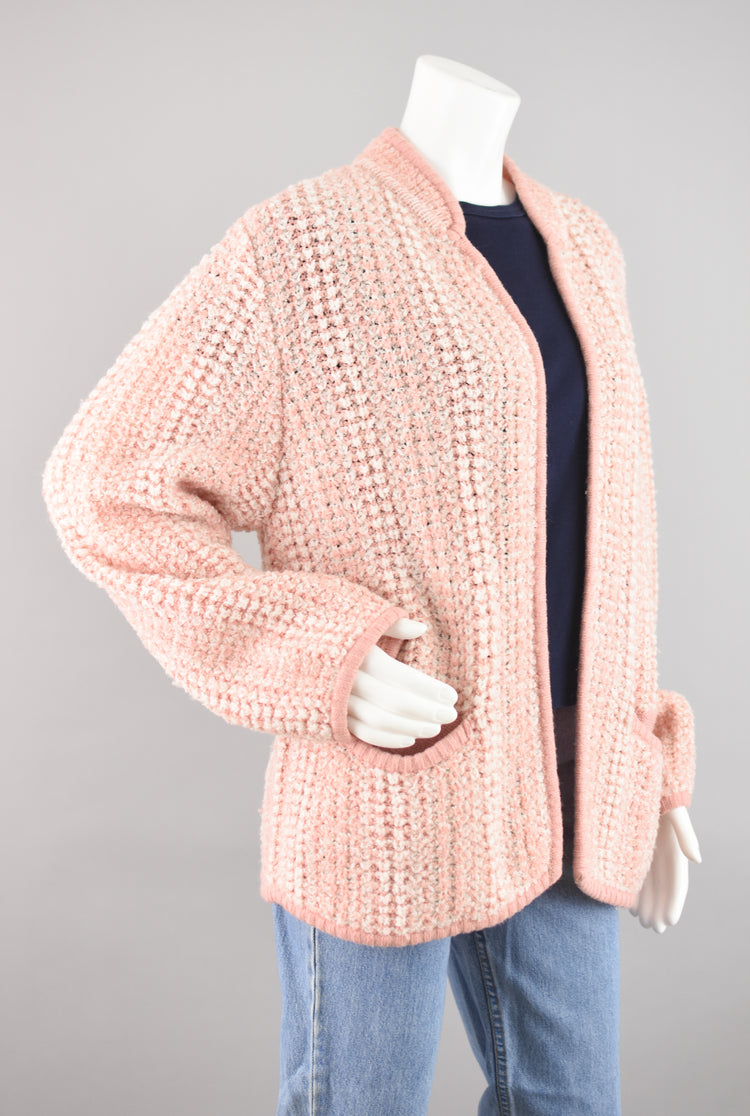 Pink Chunky Knit Open Front Cardigan Jacket Women's Large - XL