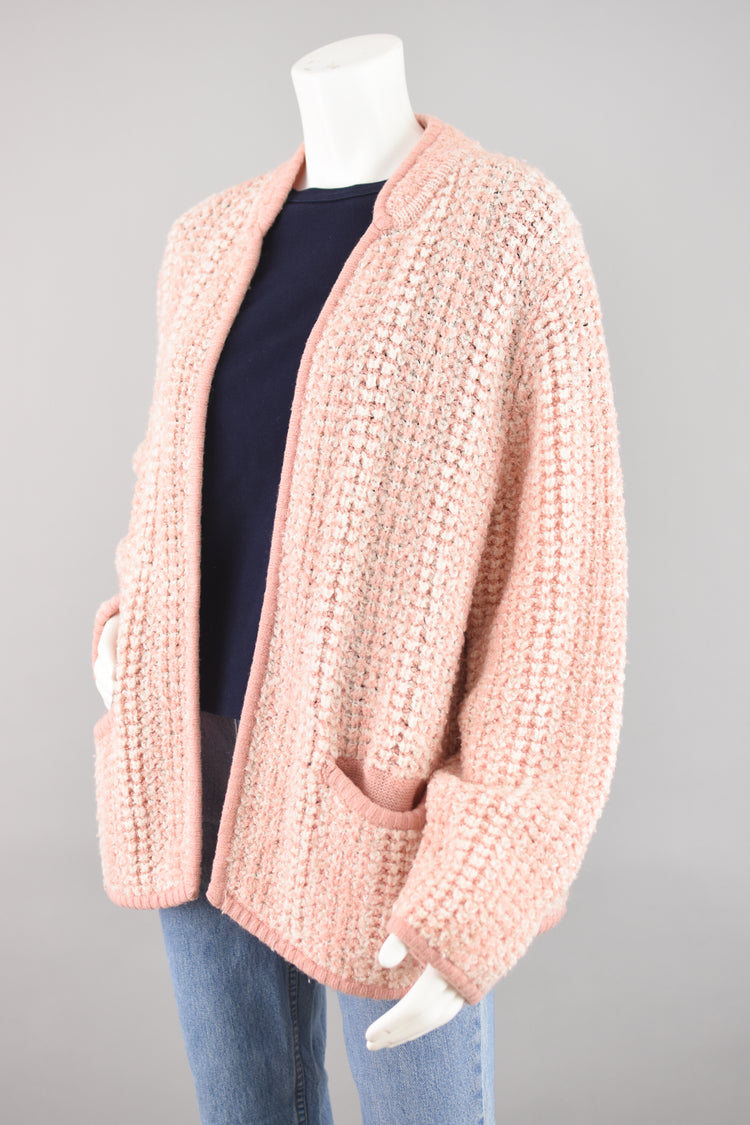 Pink Chunky Knit Open Front Cardigan Jacket Women's Large - XL