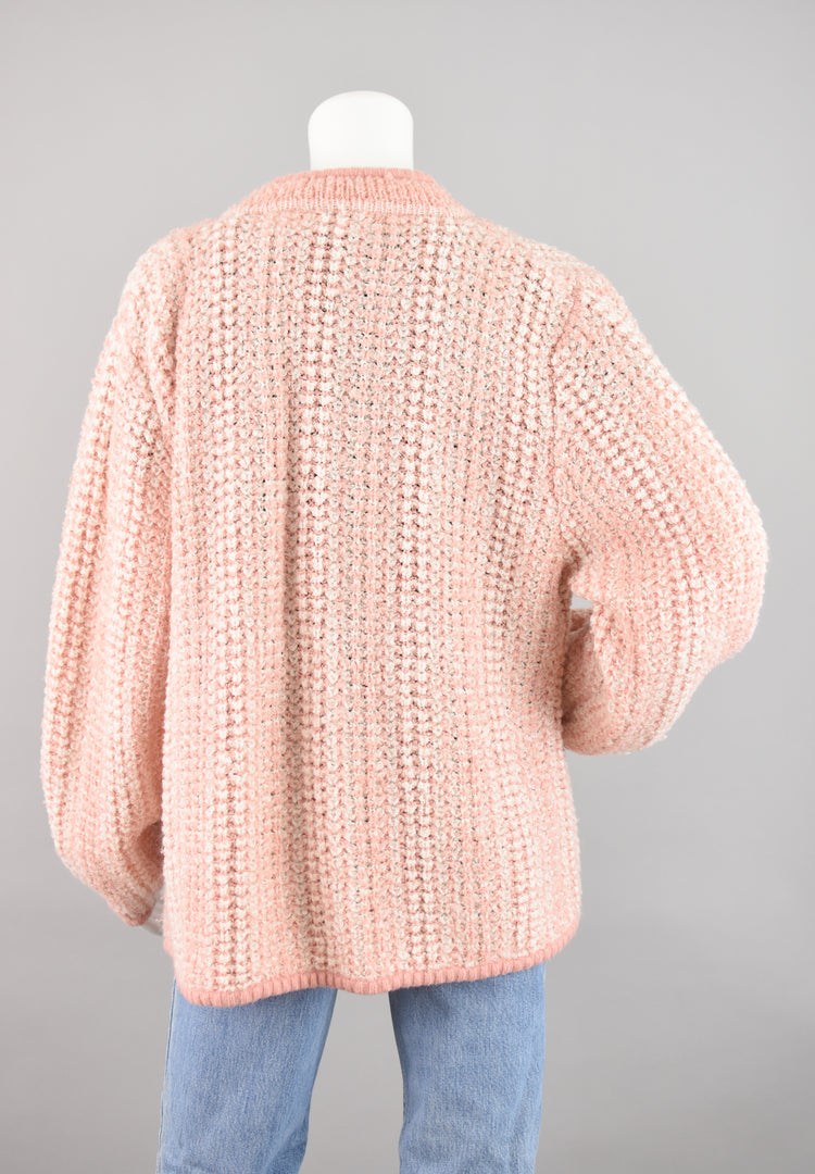 Pink Chunky Knit Open Front Cardigan Jacket Women's Large - XL