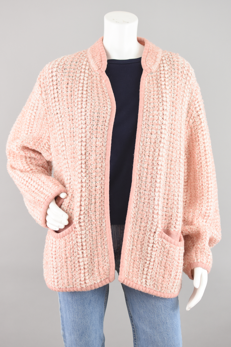 Pink Chunky Knit Open Front Cardigan Jacket Women's Large - XL