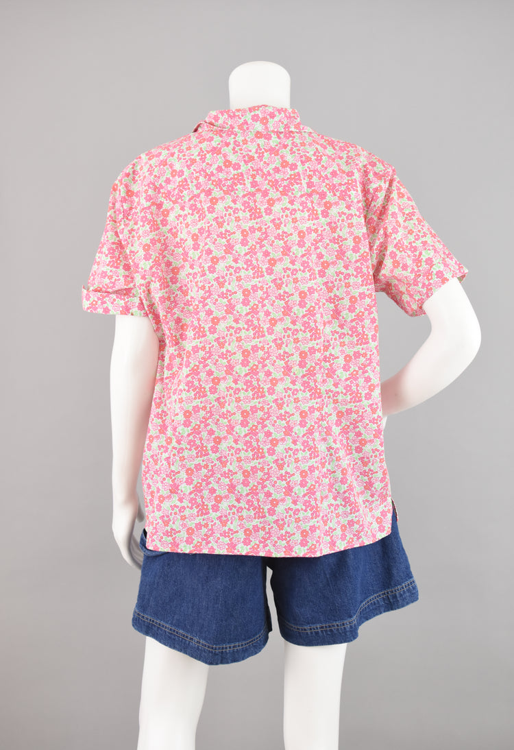 90s Pink Floral Short Sleeve Shirt Women's Extra Large