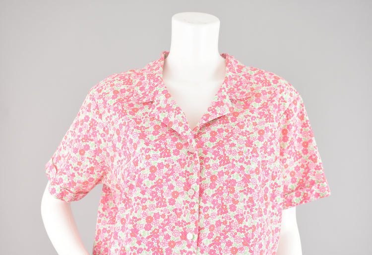 90s Pink Floral Short Sleeve Shirt Women's Extra Large