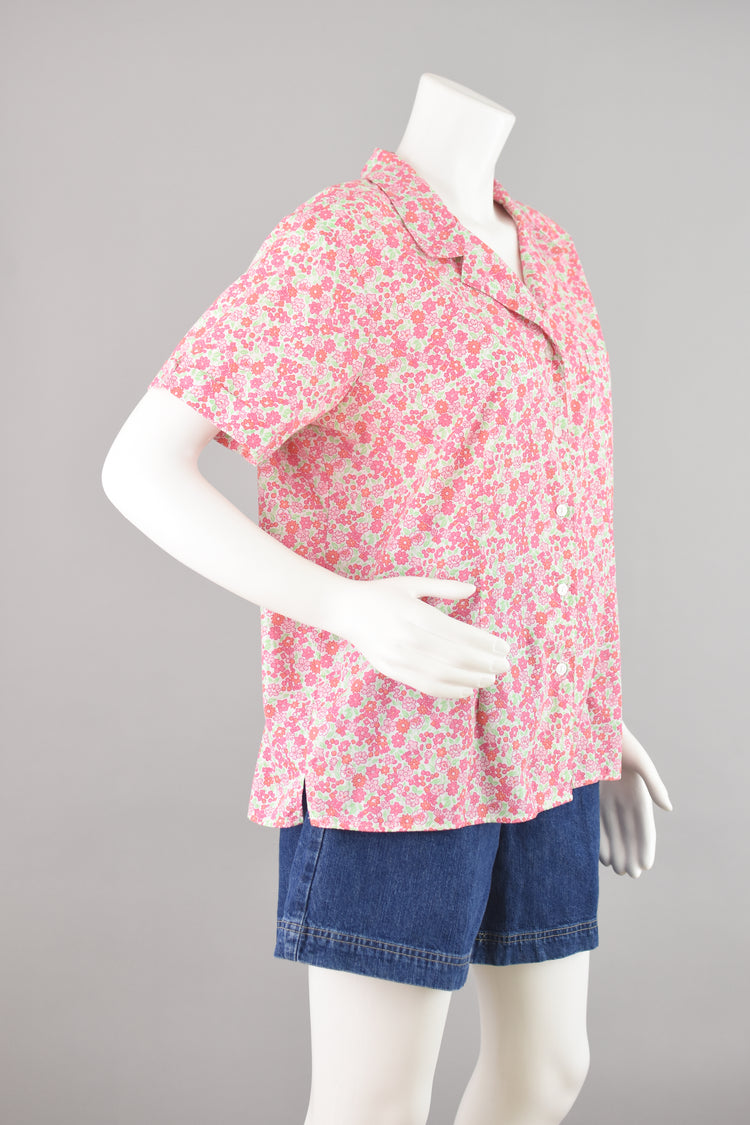 90s Pink Floral Short Sleeve Shirt Women's Extra Large