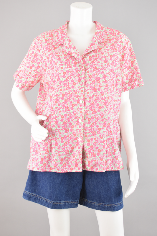 90s Pink Floral Short Sleeve Shirt Women's Extra Large