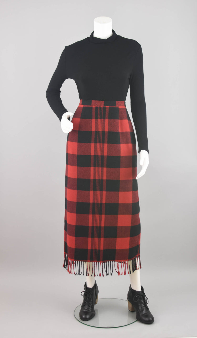 90s Plaid Blanket Skirt with Fringe, Women's Size 8, 28"Waist