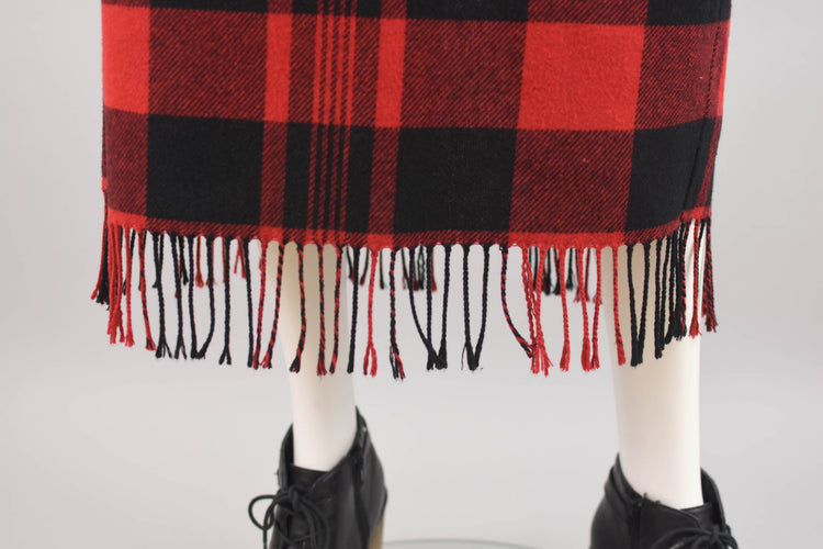 90s Plaid Blanket Skirt with Fringe, Women's Size 8, 28"Waist