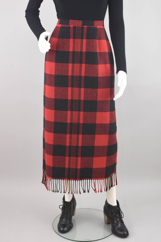 90s Plaid Blanket Skirt with Fringe, Women's Size 8, 28"Waist