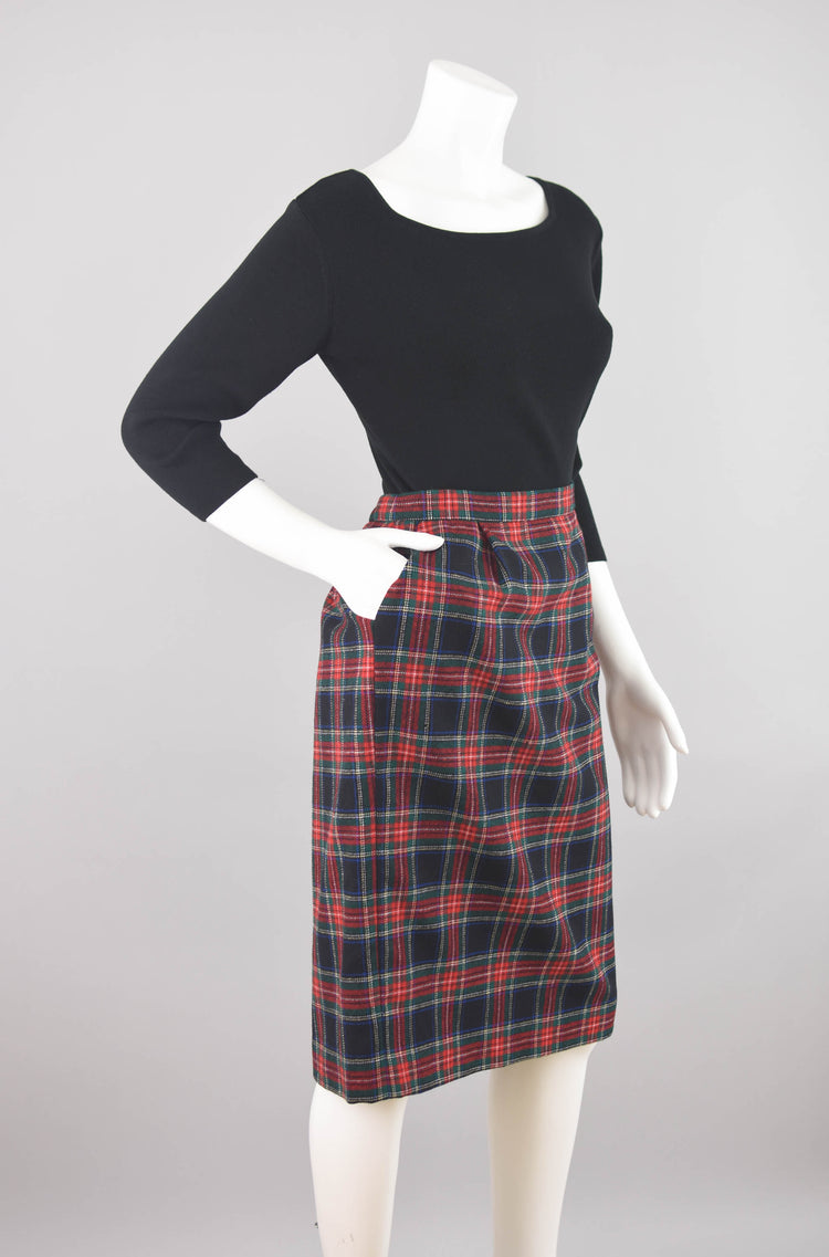 90s Pendleton Tartan Plaid Pencil Wool Skirt, Women's Petite 16, 32" Waist