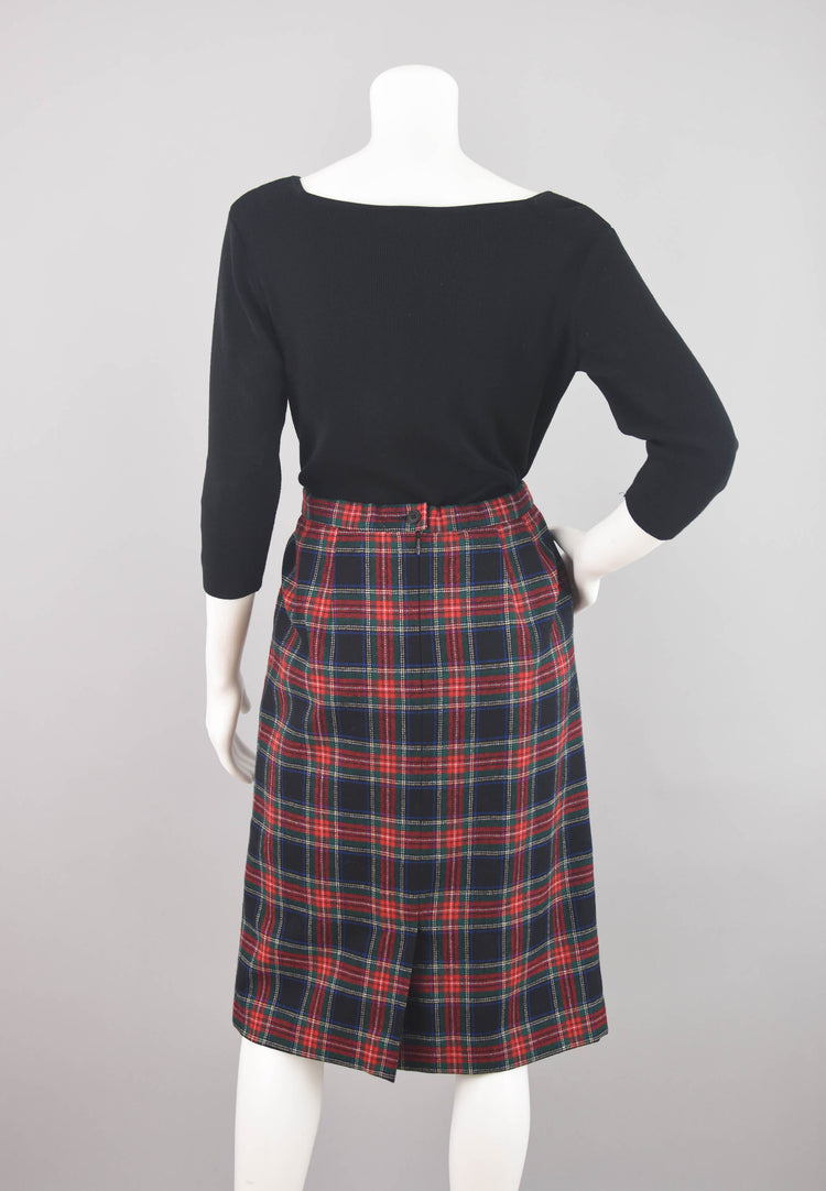 90s Pendleton Tartan Plaid Pencil Wool Skirt, Women's Petite 16, 32" Waist