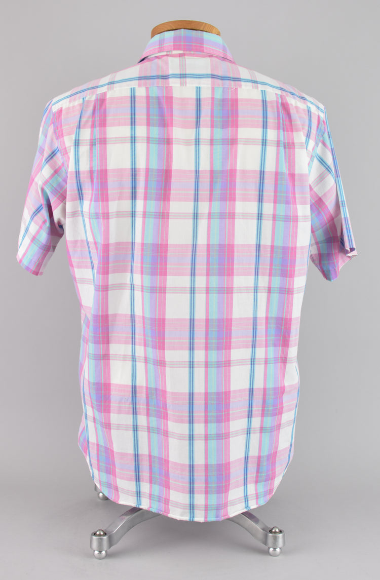 80s Pink Plaid Short Sleeve Shirt Men's Large