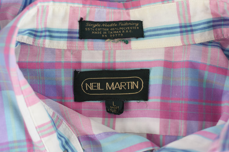 80s Pink Plaid Short Sleeve Shirt Men's Large