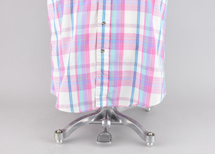 80s Pink Plaid Short Sleeve Shirt Men's Large