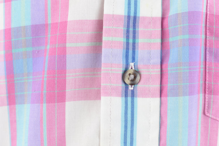 80s Pink Plaid Short Sleeve Shirt Men's Large