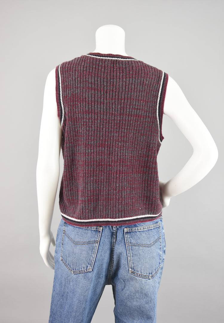 90s V-neck Preppy Sweater Vest, Women's Medium - Large