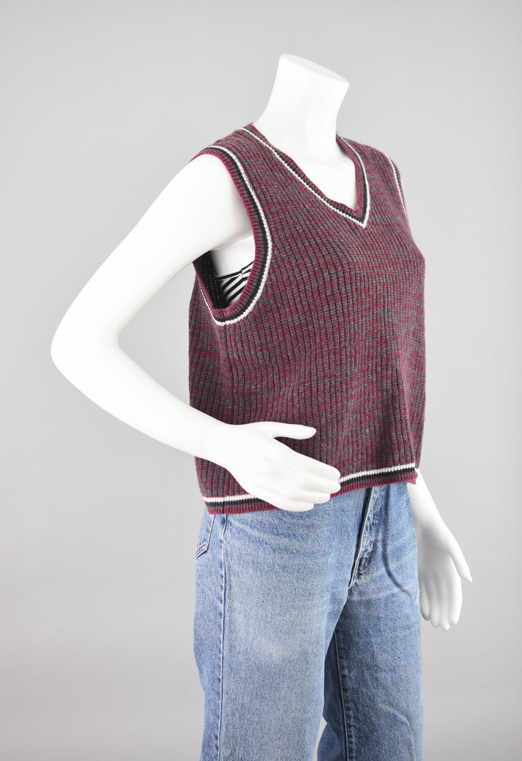 90s V-neck Preppy Sweater Vest, Women's Medium - Large