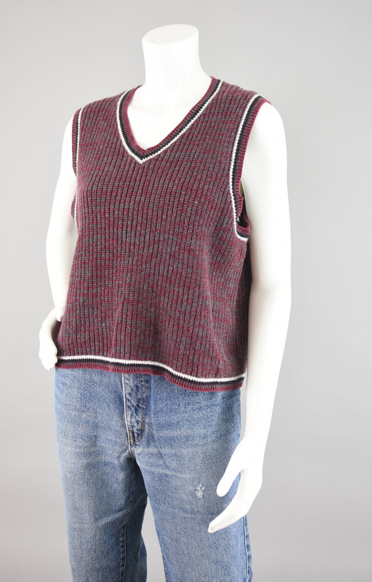 90s V-neck Preppy Sweater Vest, Women's Medium - Large