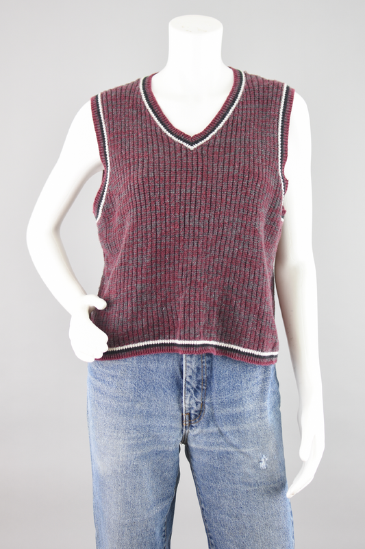 90s V-neck Preppy Sweater Vest, Women's Medium - Large