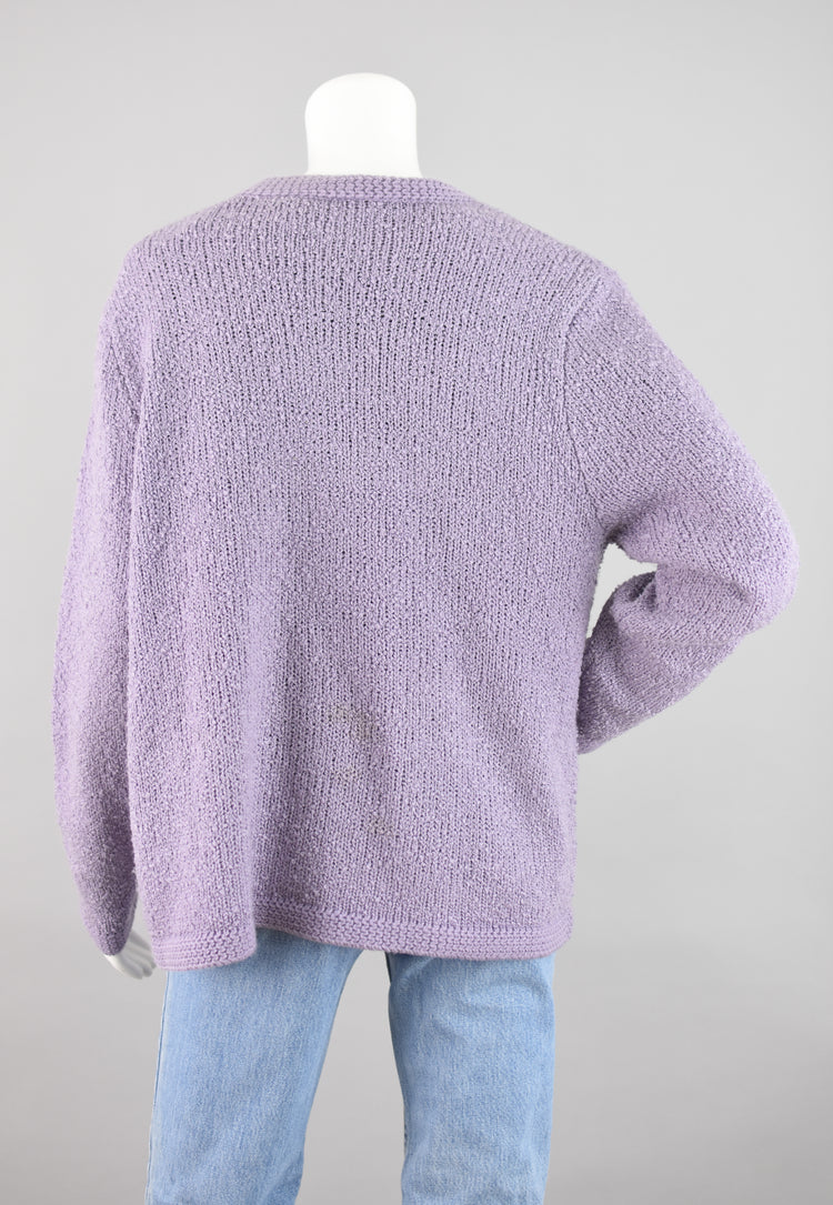 80s Pastel Purple Cardigan with Pockets Women's Large - XL