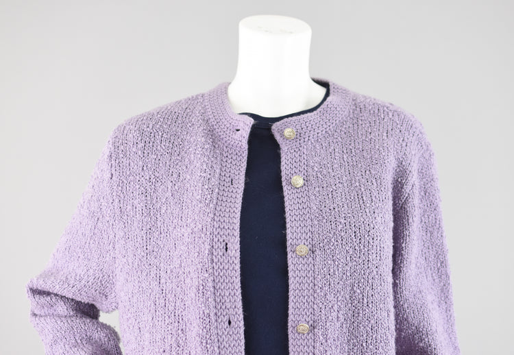 80s Pastel Purple Cardigan with Pockets Women's Large - XL