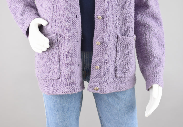 80s Pastel Purple Cardigan with Pockets Women's Large - XL